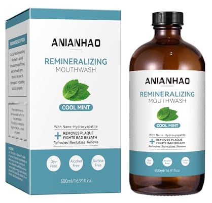 Cool Mint Remineralizing Mouthwash, Fresh Breath Mouthwash, Nano Hydroxyapatite, Hydroxyapatite & Colloidal Silver Formula | Alcohol-Free | Fluoride-Free Mouth Rinse, 500ml
