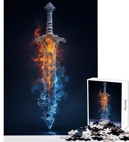 Elementarschwert︰ Feuer- und EIS-Puzzle 1000 Teile Intelligentes Spielvergnügen Experten-Schneidkunst Wunderbarer Zeitvertreib für entspannte Nachmittage 38x52cm