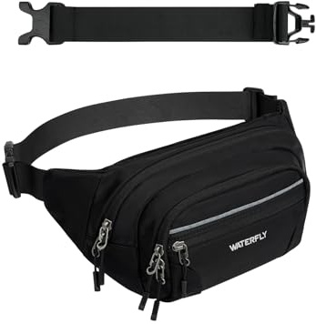 WATERFLY Bauchtasche Gürteltasche Herren Damen Große Hüfttasche | 3,5 L Großraum, RFID Schutz, 30 cm Verlängerungsgurt, Stylische Sport Waist Fanny Pack, Für Wandern Reisen Outdoor