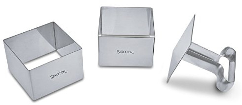 Städter Quadrat Set + Stempel Dessertform, Edelstahl, Silber, 6x6x4 cm