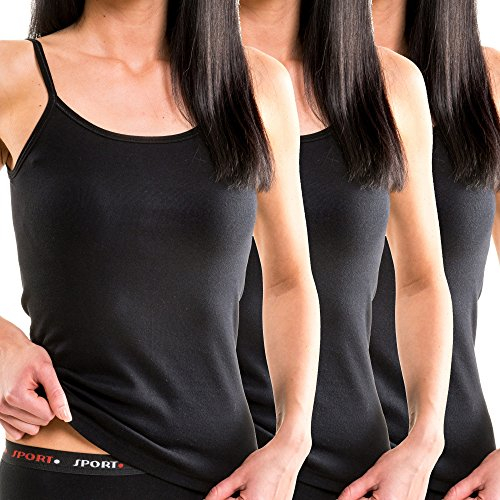 HERMKO 1560 3er Pack Damen Träger Top - 100% Bio-Baumwolle, Unterhemd in Feinripp-Qualität - Weich, Strapazierfähig & Vielseitig für jeden Look, Farbe:schwarz, Größe:52/54 (XXL)