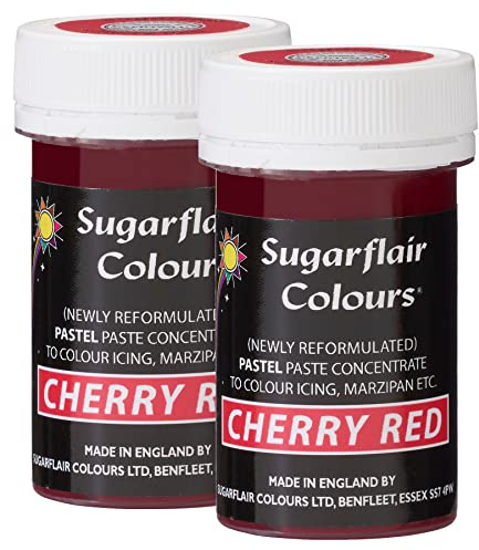Sugarflair Pastel Paste, Cherry Red Food Colouring, Highly Concentrated for Use with Sugar Pastes, Buttercream, Royal Icing or Cake Mix, Vibrant Colour Dye - 25g (Pack of 2)