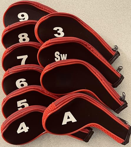 10 Neoprene JL Golf Club Headcovers Head Cover Iron Protect Set long neck choose colour (Red / black)