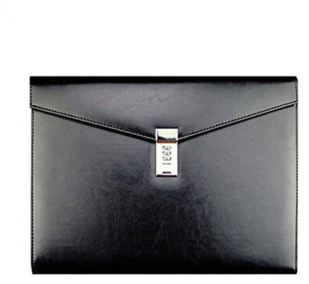 A4 Leather Document Bag Manager Conference File Folder Business Padfolio with Password Lock,Black TPN086