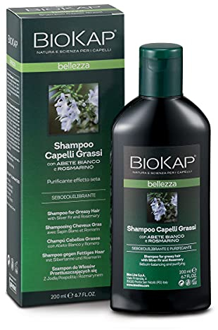 BIOKAP Shampoo Capelli Grassi, Trattamento capelli anti sebo con Abete Bianco e Rosmarino, Azione purificante, rinfrescante e protettiva, Effetto seta, 200 ml