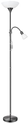EGLO Stehlampe Up 2, 2 flammige Stehleuchte, Standleuchte aus Metall, Glas und Kunststoff, Wohnzimmerlampe in Nickel-Nero, Weiß, Lampe mit Schalter, Deckenfluter mit Leselampe, E27, E14