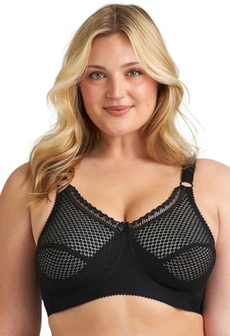 Miss Mary of Sweden Cotton Dots Non-Wired Bra for Women — Supportive Wire-Free Full Coverage Cotton Bra with Lace Trim, Up to J Cup, Plus Size Black