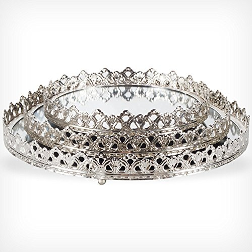 DRULINE Spiegeltablett Dekotablett Vassoio Vassoio Vassoio di Candele Shabby Chic - spiegeltablett Eva (3) - Argento