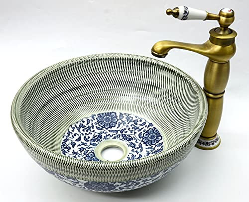 Waschschüssel für Badezimmer, Vintage-Stil, Keramik, Blumenmuster