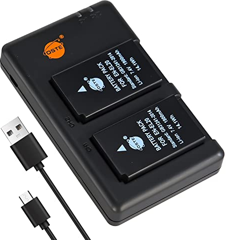 DSTE 2PCS EN-EL20 EN-EL20A (1900mAh/7.4V) Batteria Caricatore Compatibile per Nikon 1 J1, Nikon 1 J2, Nikon 1 J3, Nikon 1 S1, Nikon 1 V3