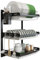 junyuan Hanging Dish Drying Rack Wall Mount Dish Drainer,3 Tier Kitchen Plate Bowl Spice Organizer Storage Shelf Holder with Drain Tray With 3 hooks,Stainless steel black coating (3 tier, 21.8)