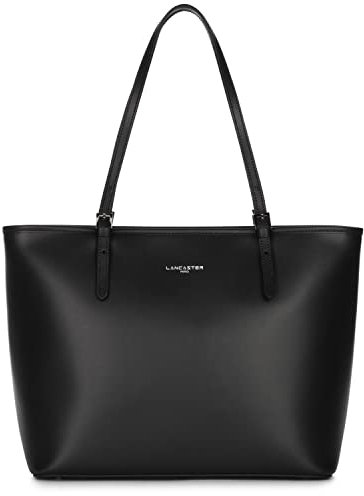 LANCASTER | Smooth - Grand Sac cabas épaule Refente de Cuir de Vachette Lisse Noir