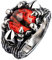 ForFox Punk Titan Edelstahl Rot Böser Blick Ring Augenring Evil Eye Statement Ring für Herren Damen Größe 56