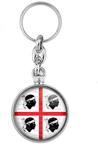 BADGMANIA Porte Clés Métal 2 faces Drapeau Sardaigne Blason Sardegna Italie Logo 33mm