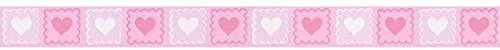 Selbstklebende Tapeten Bordüre mit Herzen | Rosa Kinderzimmer Tapetenbordüre für Mädchen | Vlies Tapetenborte mit Vinyl für Babyzimmer