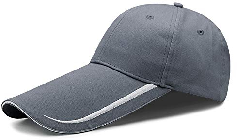 YEKEYI Baseballkappe, extra lang, 100 % gewaschene Baumwolle, verlängerte Krempe, Sonnenschutz, lang, große Schirmmütze, Grau, Einheitsgröße