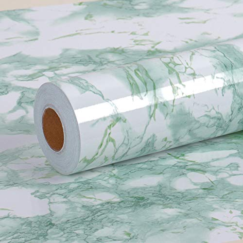 VEELIKE Carta Adesiva Marmo Verde Bianco 40 cm x 1800 cm Carta da Parati Effetto Marmo Pellicola Adesiva Cucina Muro Piano Top Cucina Pellicola Impermeabile Camera da Letto Rotolo Adesivo per Mobili