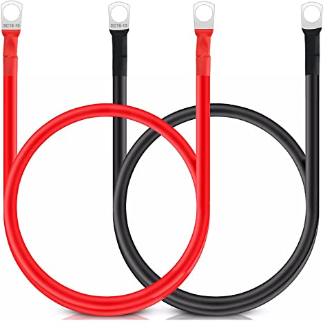 HO2NLE 2 Stück Batteriekabel Kupferkabel Kupfer Stromkabel mit Ringösen Autobatterie Kabel KFZ Kabel 5AWG 16mm² 50cm für Versorgungsbatterien Traktionsbatterien (Rot und Schwarz)