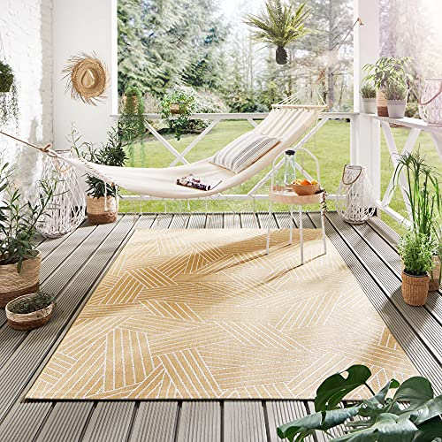 Steffensmeier Indoor Outdoor Teppich Öland Balkon Terrasse Küche Garten wasserfest Kunststoff, strapazierfähig, Kristall Senf Beige, 200x290 cm