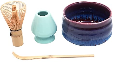 ANCLLO Juego de 4 piezas de té matcha japonés, batidor/tazón/sostenedor/cuchara de bambú para ceremonia tradicional del té japonés #4