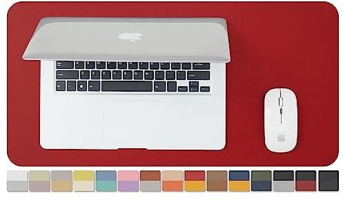 Kompakte doppelseitige Leder Schreibtischunterlage für Büro und Zuhause - Ideal für große Mausunterlage und kleine Schreibtischunterlagen auf Schreibtischen (Rot + Gelb, 60 x 30 cm)