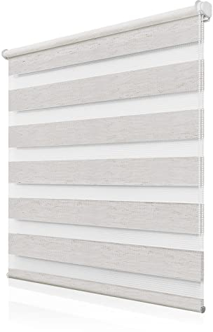 Doppelrollo Klemmfix ohne Bohren, Fensterrollo Innen Klemmrollos für Fenster und Tür B90 x H120cm(Stoffbreite 86cm) Leinen, Buseu Duo Rollo ohne Bohren Easyfix Lichtdurchlässig und Verdunkelnd