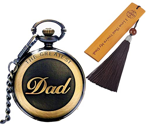 Gkmamrg Vatertagsgeschenk Papa Geschenke Vintage Dad Taschenuhr Holz Lesezeichen mit Gravur für Vater