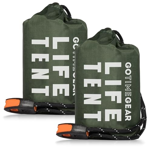 Go Time Gear Rettungszelt Notfall Überlebensunterstand - 2 Personen Notfallzelt - Verwendung als Überlebenszelt, Notunterkunft, Schlauchzelt, Survival Tarp, inklusive Survival Whistle & Paracord -