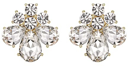 EVER FAITH Blumen Ohrstecker für Damen Mädchen Strass Kristall Hochzeits Braut Tropfen Ohrringe Klar Gold-Tone