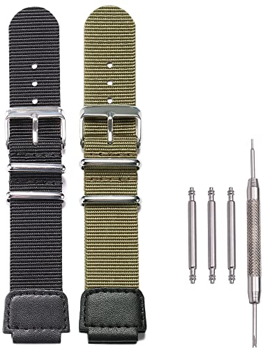 2 Stück Nylon Uhrenarmband Kompatibel mit Casio AE1200WH AE-1000 SGW-300H SGW-400 AQ-S810W 18mm Herren Ersatz Lederarmband EdelstahlRing