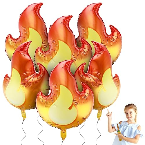 Prasacco 6 Stück Dekorative Luftballons, 32 Zoll Feuerballons Großer Aluminiumfolie Flammenballons für Kindergeburtstag Party Dekoration, Feuerwehrmann Thema Party Dekoration (Rot + Gelb)