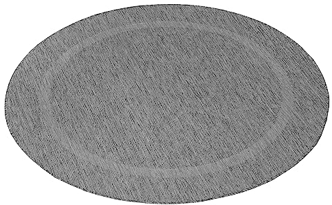 Teppium Outdoor Teppich Wetterfest 120 cm Rund Grau Sisal Optik - Küchenteppich Waschbar rutschfest, Wasserfest, Bordüre, Pflegeleicht - Ideal für Balkon, Terassen, Garten, Camping oder Küche