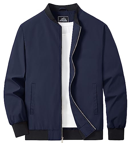 MAGCOMSEN Herren Leicht Fliegerjacke Dünne Bomber Jacke Classic Outdoor Windbreaker Männer US Militär Arbeitsjacke Casual Freizeit Sweatjacke Dunkelblau XXL