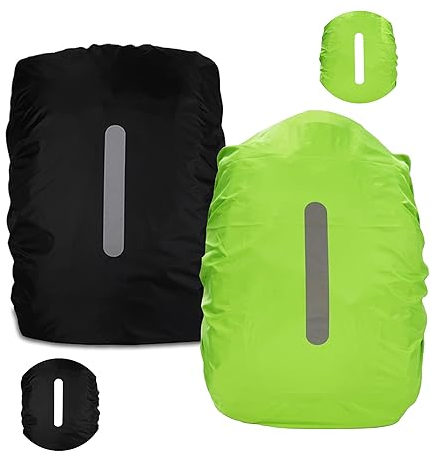2er Regenschutz für Rucksäcke mit Reflexstreifen, 15L-25L wasserdichte Rucksack Regenschutz, Regenhülle Schulranzen für Wandern, Camping, Reisen, Radfahren (S, Schwarz+Grün)