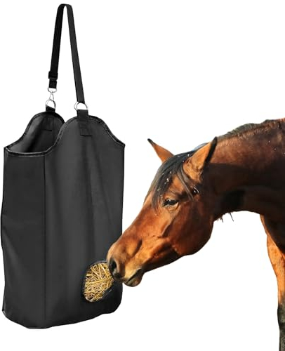 Darryy 30L Heutasche für Pferde, 46 * 35 * 18CM Futtersack Pferd mit Loch, Pferde Futtersack Mit Lanyard, 600D Wasserdicht Heuraufe Pferd Groß, Heunetz für Pferde Heuraufe, Oxford-Stoff