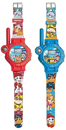 Lexibook, La Pat' Patrouille, Montres Talkie-Walkies, 2 pièces, portée jusqu'à 200m, Lampe de Poche, Boussole, Rechargeables, Bleu/Rouge, DMWTW1PA