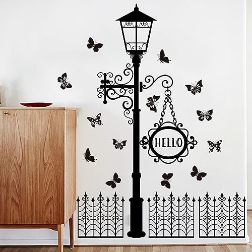 OOTSR Pegatinas Pared Decorativas Autoadhesivas de Farola y Cerca Negro, Vinilos Pared Decorativos Wall Stickers para Escaleras Porche Sofá TV Fondo Pared Dormitorio Decoración