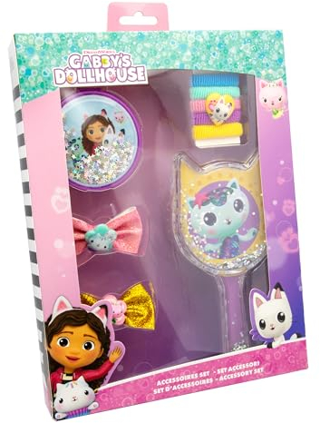 Joytoy Gabby's Dollhouse Haarschmuckset mit Ohrenbürste, Spiegel, 5 Haarbänder und 2 Haarclips - in Geschenkpackung 21x5x27,5