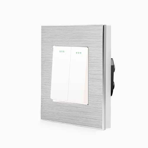 Luxus-Time Pulsador de serie doble pulsador basculante mecánico para relé UP, incluye marco de aluminio, color blanco