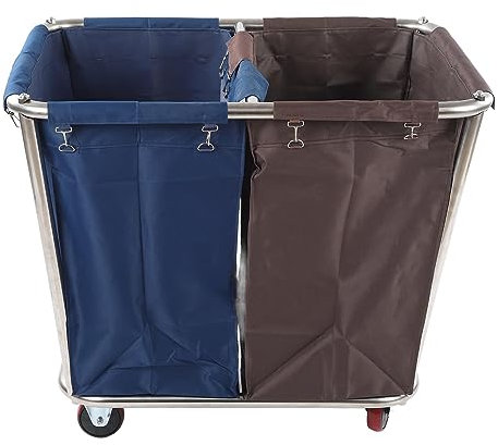 4-Rad-Wäschewagen, aus Edelstahl, 2 Stoffbeutel, Modularer Aufbau, Trocken- und Nasssortierung, Anwendbare Szenen