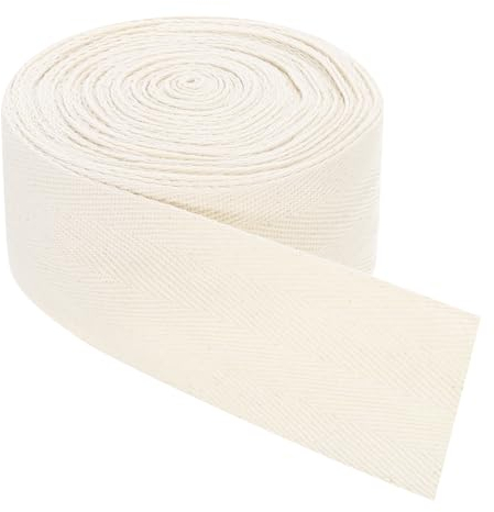 QUARKZMAN Schrägband, 1 Stück 11 Yard x 50mm - Baumwollstoffband, Rolle Schrägband für Kleidung, Accessoires, Taschen (Beige Weiß)