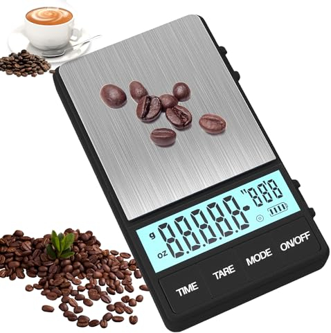 SPORWAY Kaffeewaage mit Timer 1000g/0,1g, Digitale Küchenwaage, Espresso Waage Barista Kaffee Waage, Mini Coffee Scale mit LCD-Display (inkl. Batterien)