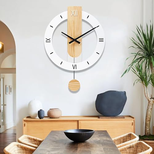 TOHOOYO Große Wanduhren Decor Modern Silent Big Wooden Wall Clock Non Ticking Batteriebetriebene Quarzuhr für Wohnzimmer Küche Schlafzimmer Dekorative Badezimmer