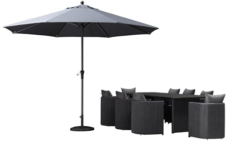 PURPLE LEAF Sonnenschirm 350 cm, Aluminium runder Balkonschirm, mit Kurbel, Gartenschirm für Balkon, Terrasse, Marktschirm, UV-beständig, wasserabweisend, Grau