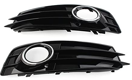 SIKUAI Griglia paraurti anteriore fendinebbia con anello cromato, adatta per Audi A3 8P S-Line 2009-2012, nero, 1 paio (con foro fendinebbia)