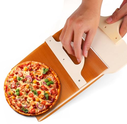 XANGNIER Sliding Pizza Peel Smart Slider for Easy Transfer, Super Magic Peel, Slide Pizza Shovel with Wood Handle for Indoor & Outdoor Ovens Accessories