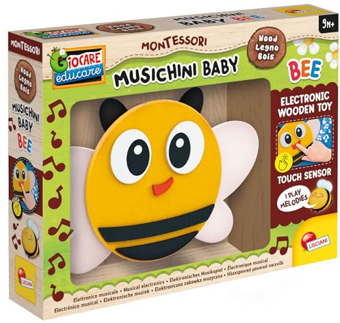 Lisciani - Montessori Baby Wood - Musik: Biene -Musikalisches Bildungsspielzeug aus Holz für Babys ab 9 Monaten -Licht und Ton - Elektronisches Spielzeug mit Tastsensoren -Fördert auditive Erinnerung