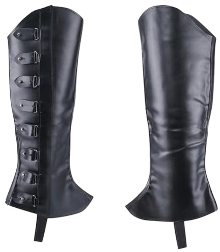 GORGECRAFT 2Stk Schwarze Leder-Piraten-Beinbezüge Mittelalticherle Stiefelstulpen Beinschützer Gamaschen Retro-Renaissance-PU-Leder-Stiefelüberzüge Kunstleder-Stiefelüberzüge Halloween Ritter Cosplay