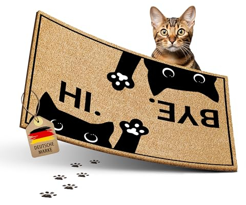 ElbFuchs Zerbino in Cocco 60x40 cm | Gatto | Extra Resistente e Antiscivolo | Tappeto Interno Divertente | Zerbino Esterno Ingresso Originale