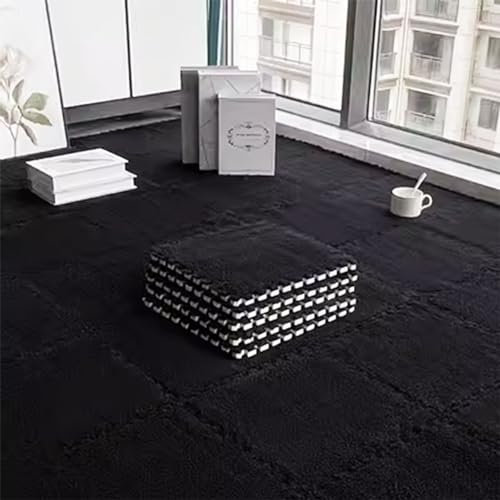 80 Pieces Fluffy Playmats With Border,Interlocking Play Mat Squares,Plush Puzzle Carpet Tiles,Foam Floor Mats,30x30 Cm(Size:0.23 inch,Color:Black)